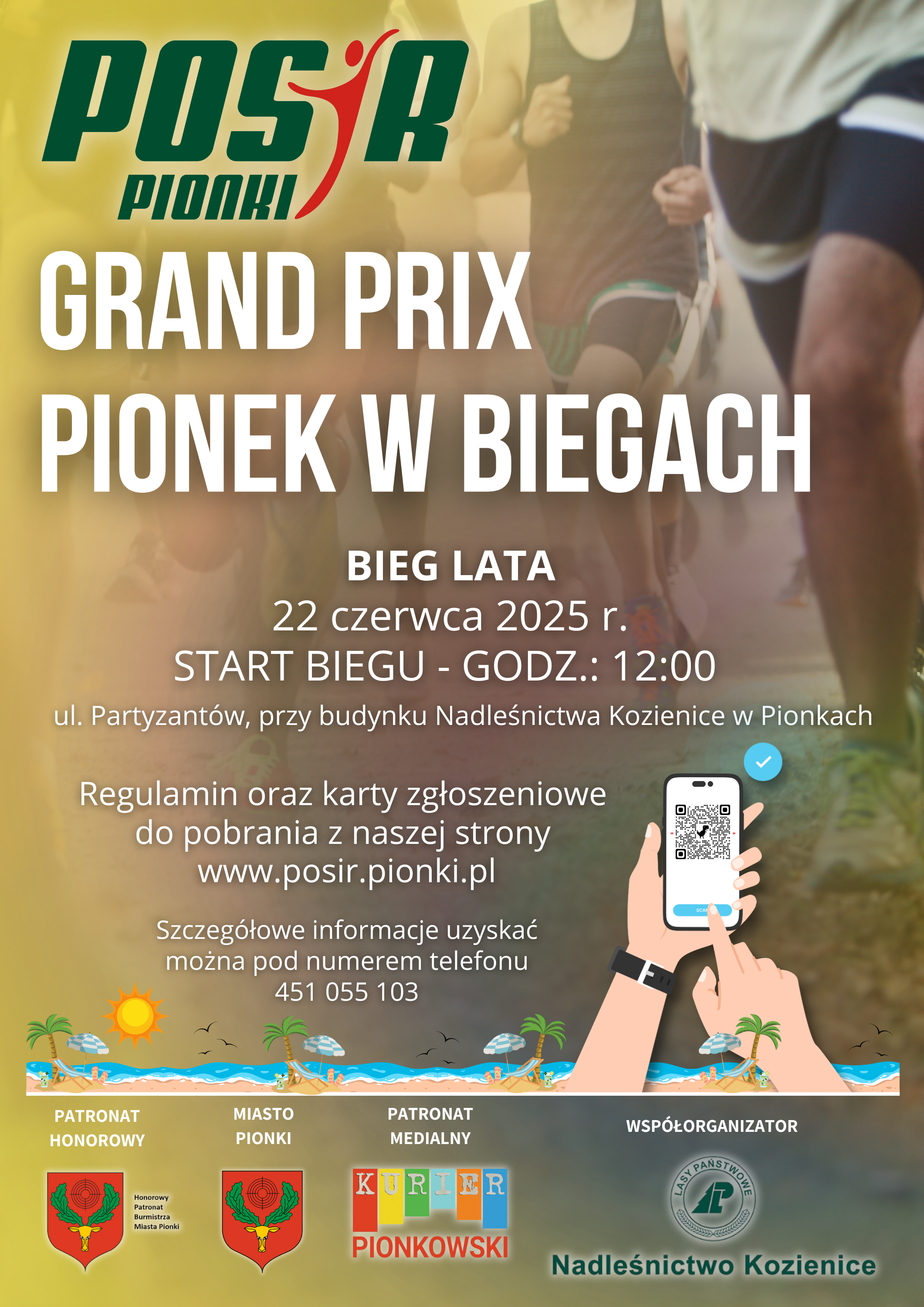 plakat promujący ywdarzenie z logo posir, oraz informacjami dot. rozpoczęcia biegów